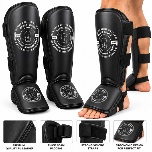 HACXX Sports Premium MMA Shin Guards – Heavy Duty Muay Thai, Kickboxing & Martial Arts Shin and Instep Protection